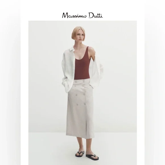 Massimo Dutti | Skirts | Nwt Massimo Dutti Button Down Linen